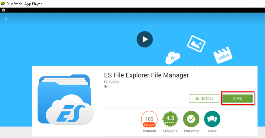File Manger ES File Explorer Open